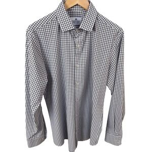 Mizzen + Main Trim Fit Performance Long Sleeve Gray White Plaid Shirt Medium USA